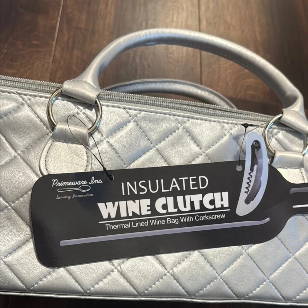 Quilted Silver Insulated Wine Clutch Purse Bag NWT
